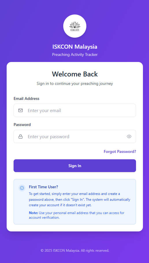 ISKCON Malaysia Preaching App Login